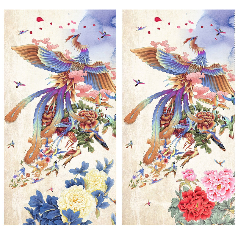 牡丹花凤凰图百鸟朝凤玄关挂画客厅走廊过道壁画迎门墙自贴画布画
