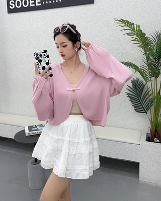 小香风短款防晒披肩绵绸斜纹