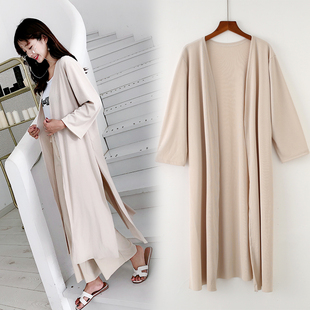 开衫 女式 长袖 2019秋季 宽松大码 开叉加长款 旅游防晒衫 休闲风衣 韩版