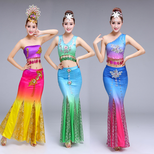 新款傣族舞服邵多丽民族舞蹈演出服孔雀舞服装表演服装彩云之南