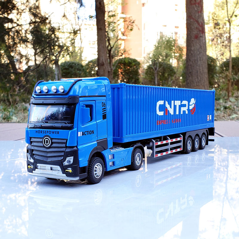 大号合金工程车集装箱运输车汽车模型货柜车声光回力仿真金属玩具