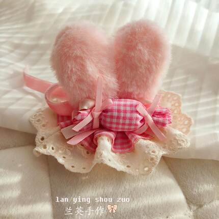 手作蝴蝶结小兔子发卡毛绒绒兔耳朵立体发夹边夹小女孩lolita发饰