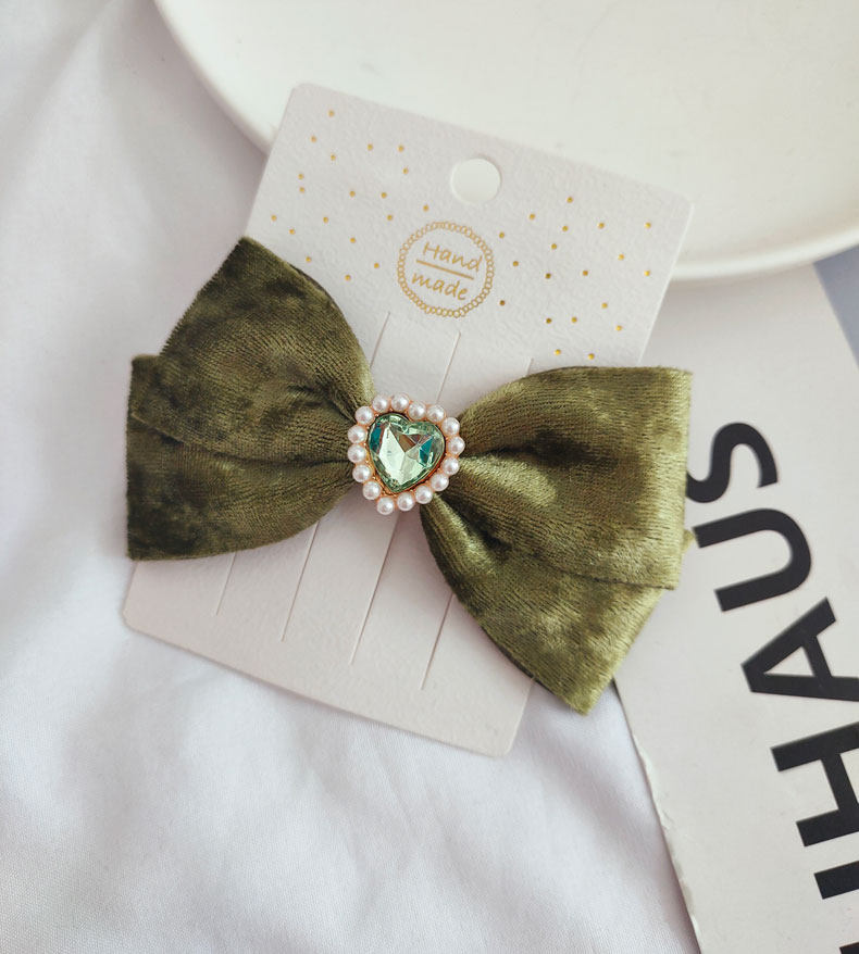 秋冬儿童高级感丝绒公主蝴蝶结发夹女童洋气爱心珍珠水钻发饰过年