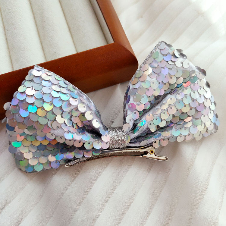 手工定制儿童发饰立体亮片蝴蝶结发夹小女孩气质公主表演人鱼头饰