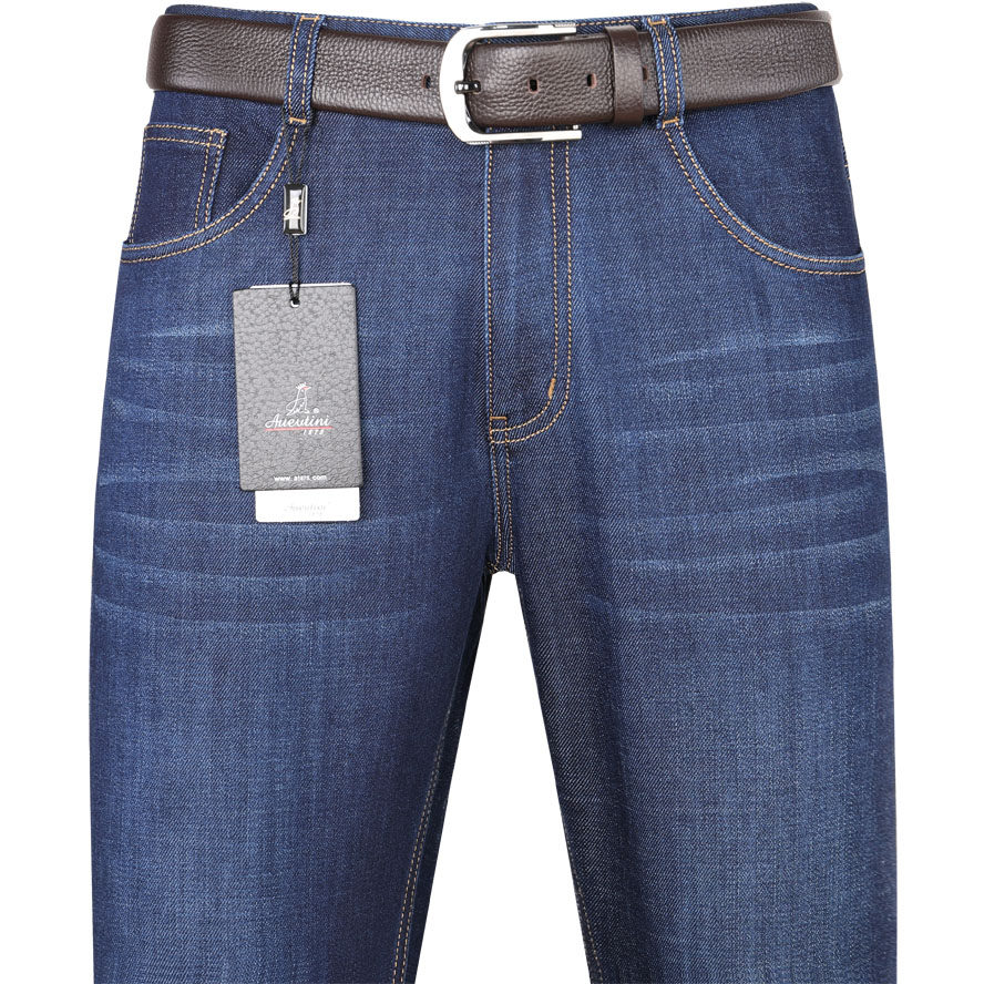 啄木鸟中年男士秋冬厚款牛仔裤宽松直筒长裤子休闲水洗中老年男裤