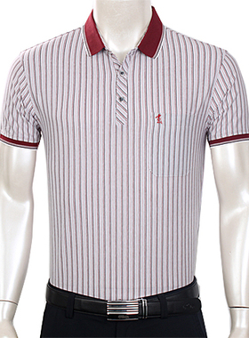 啄木鸟男装 夏装中年男士全棉翻领短袖t恤衫绿色棉质红色1222-5薄