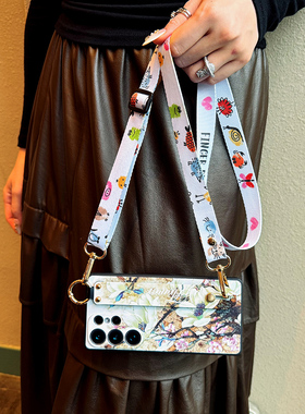 复古磨砂腕带手机壳适用于OPPO Reno13国潮Reno12Pro玉兰花Find X5Pro支架K10Pro防摔R11Plus高级A93斜跨新款