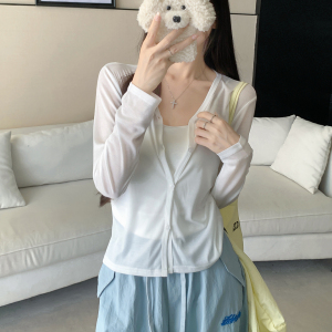 韩版薄款莱赛尔天丝长袖T恤针织开衫女新款透气空调罩衫防晒服