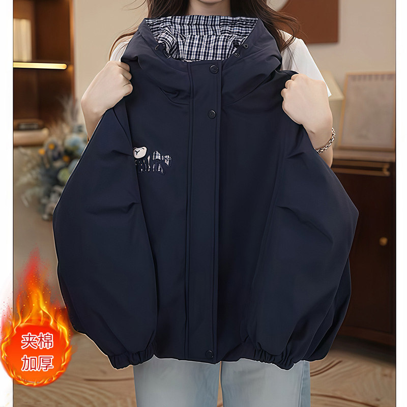 女童冲锋衣外套秋冬款2025新款女孩洋气加厚夹棉连帽夹克保暖风衣