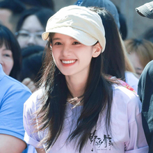 张婧仪同款米白色亚麻报童帽子夏季防晒百搭轻薄透气八角贝雷帽女