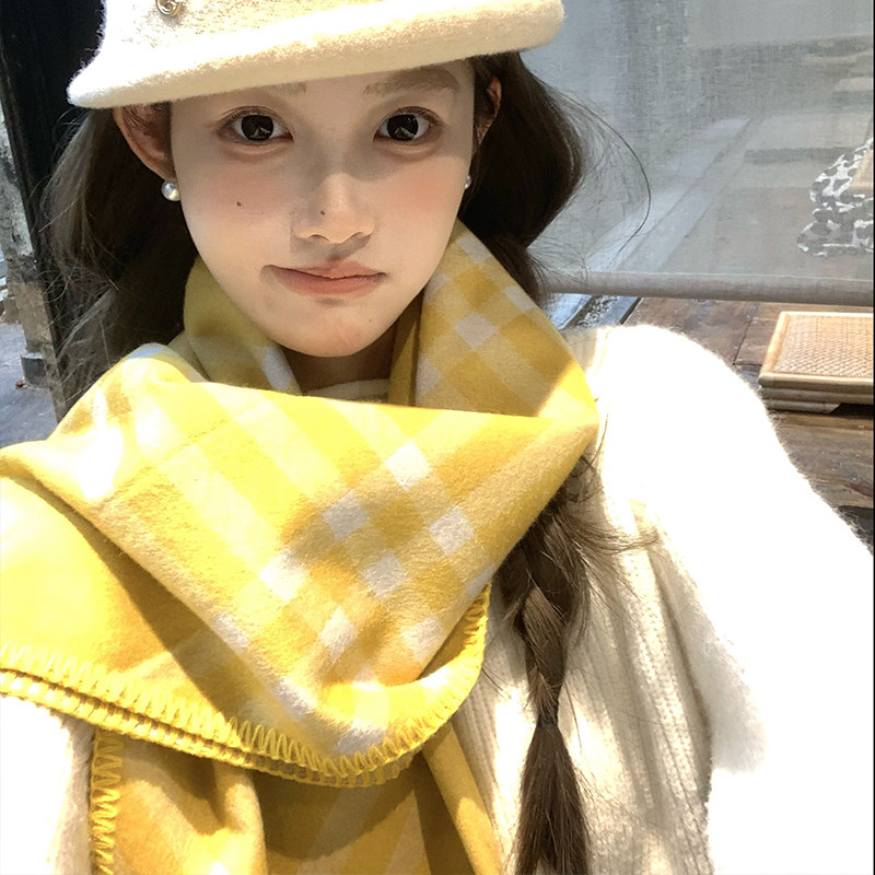 藤井树同款锁边格纹围巾女秋冬韩系黑白格子披肩两用高级感围脖男