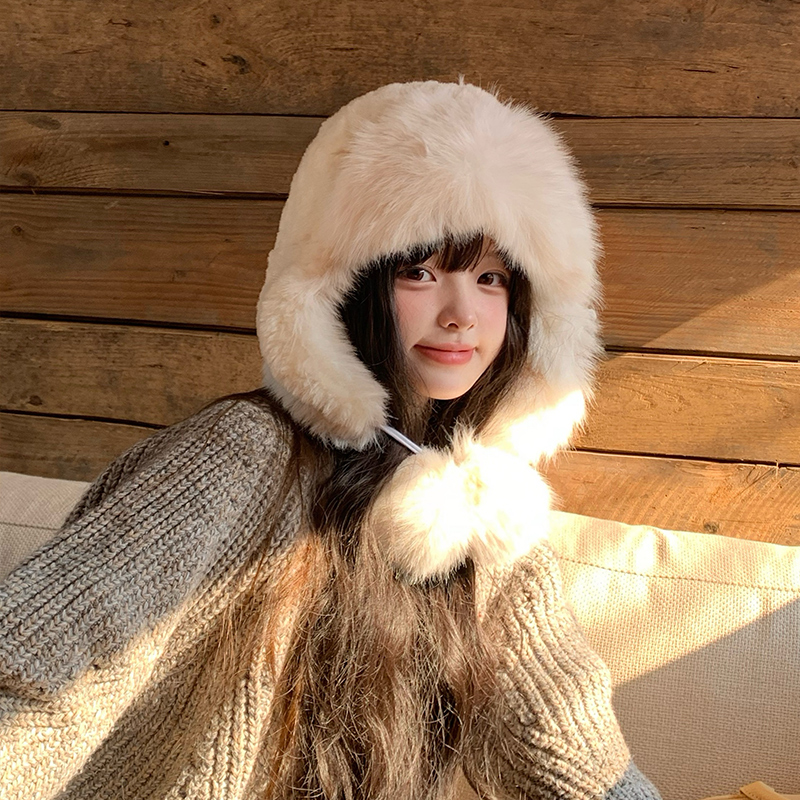 复古毛绒雷锋帽女冬季川西草原保