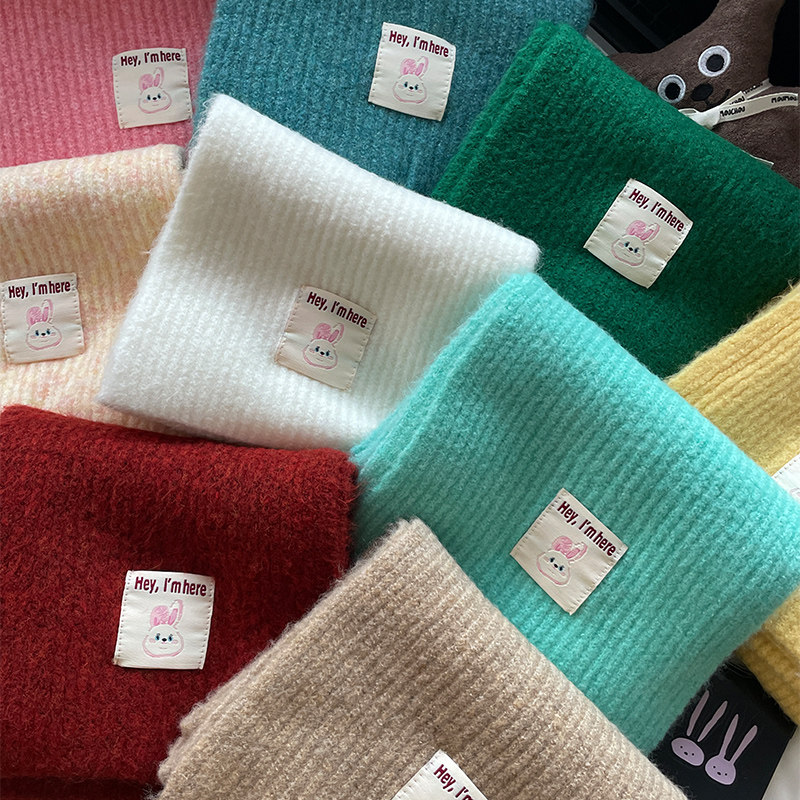 【多多买手店】围巾女秋冬季纯色加厚保暖毛线围脖情侣学生潮