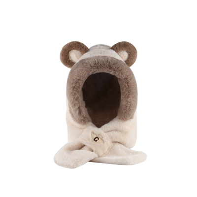 艾佳微小熊帽子围巾一体帽