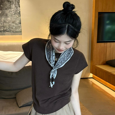 长条珍珠小丝巾女春秋夏季护颈方