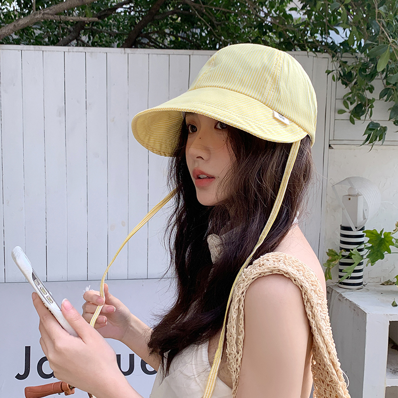 韩版ins风条纹防晒帽女夏季日系