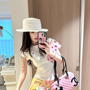 手工編織禮帽海邊度假透氣遮陽大帽檐防曬帽潮 白色織帶草帽女夏季