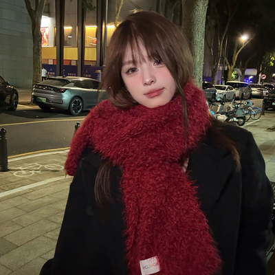 2024软糯新款围巾女冬季羊毛混纺保暖圣诞节礼物红色围脖毛绒披肩