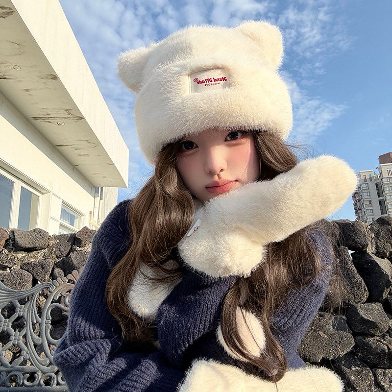 帽子三件套秋冬女围巾手套一体冬季围脖可爱保暖毛绒护耳套头帽子,服饰配件/皮带/帽子/围巾,帽子,淘宝优惠券,粉丝福利购,淘宝优惠卷