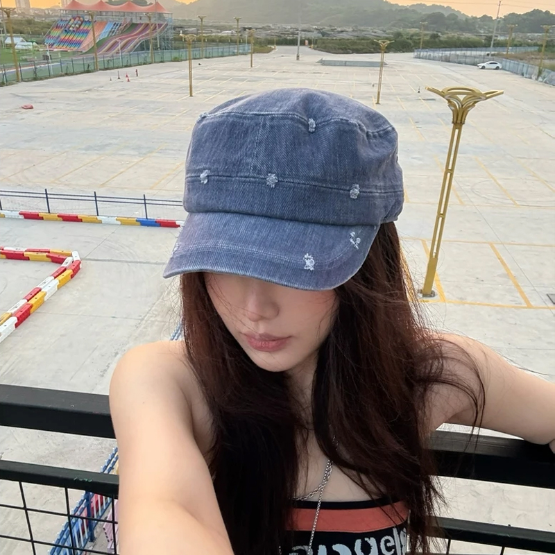 做旧水洗棉显瘦马术帽子女秋冬季