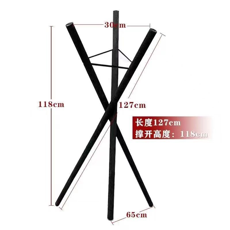 黑色三脚架花架开张花篮支架黑色实木布袋挂钩花店插画三角架托盘