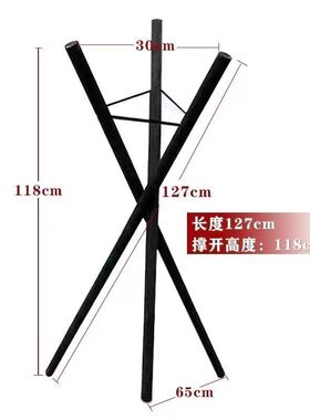 黑色三脚架花架开张花篮支架黑色实木布袋挂钩花店插画三角架托盘