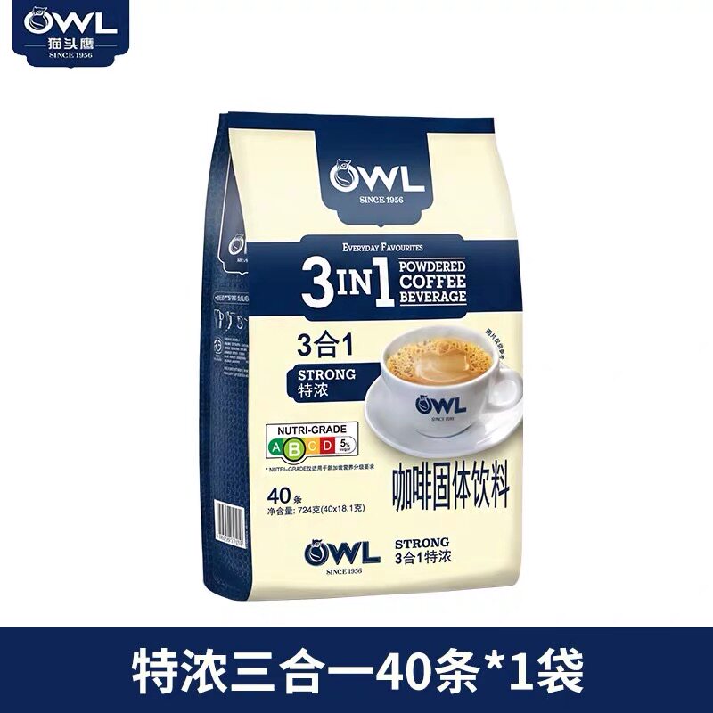 新包装升级 马来西亚猫头鹰特浓三合一速溶咖啡 724g 袋装正品