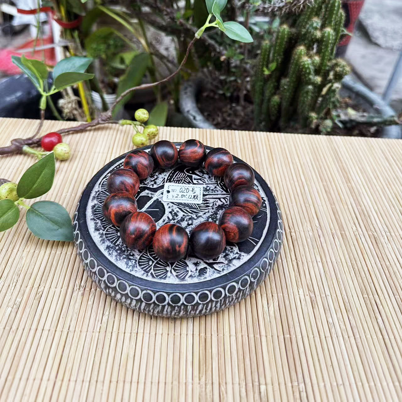 大红酸枝同料黑飘红020号手串2.0&times;12颗交趾黄檀佛珠红木手链实拍