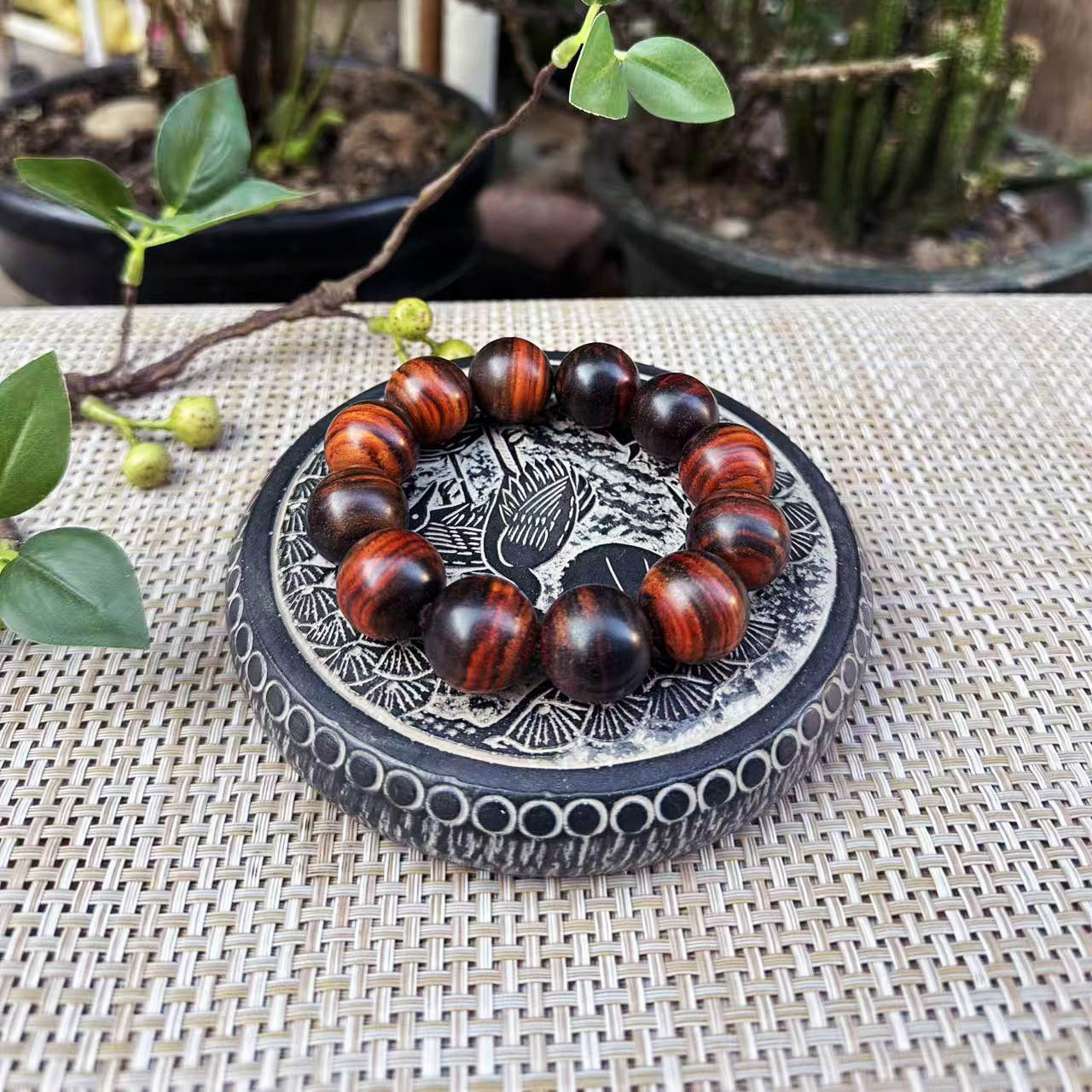 大红酸枝黑飘红同料2.0×12颗佛珠手串交趾黄檀红木手珠工艺礼品