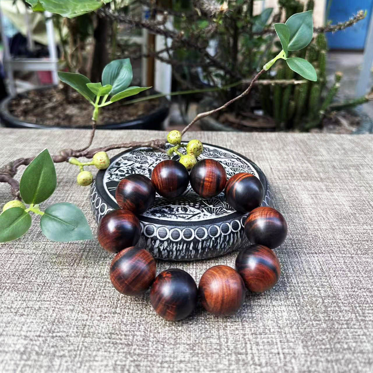 大红酸枝黑飘红水波纹2.5&times;10颗佛珠手串手链交趾黄檀红木念珠