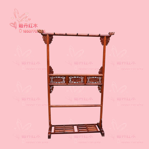 大果紫檀衣帽架 缅甸花梨挂衣架 红木家具挂物架