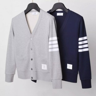 休闲情侣装 春秋季 条纹卫衣韩版 男女V领修身 外套潮 tb纯棉针织开衫