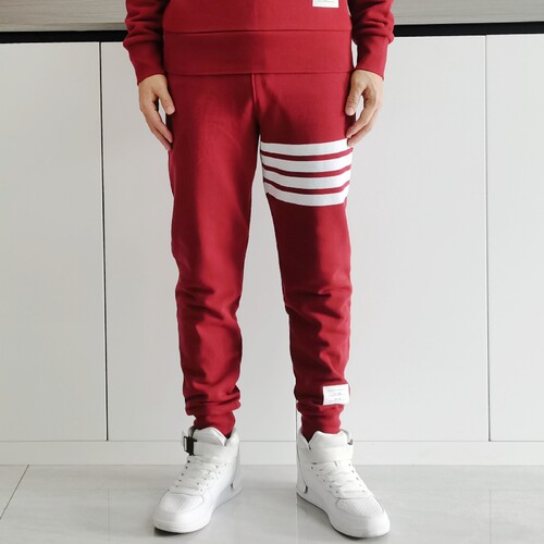 本命年枣红色tb卫裤休闲运动裤潮