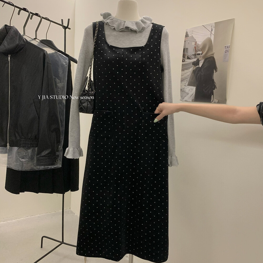 针织衫+丝绒背心连衣裙套装女