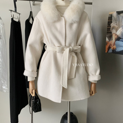 羊绒大衣女真狐狸大毛领毛呢外套