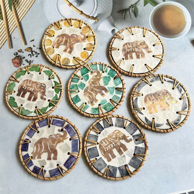 东南亚轻奢贝壳镶嵌隔热杯垫碗垫