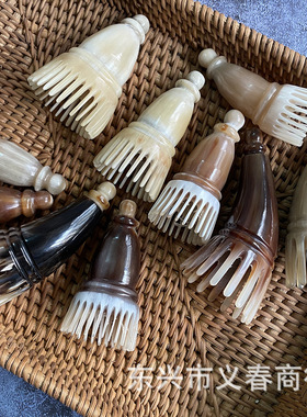 牛角短筒梳按摩头部刮痧梳洗头梳