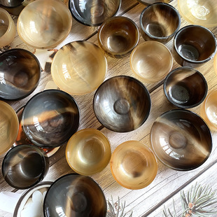 牛角刮痧碗茶杯配料小碗酒杯黄牛角制品刮痧辅助工具