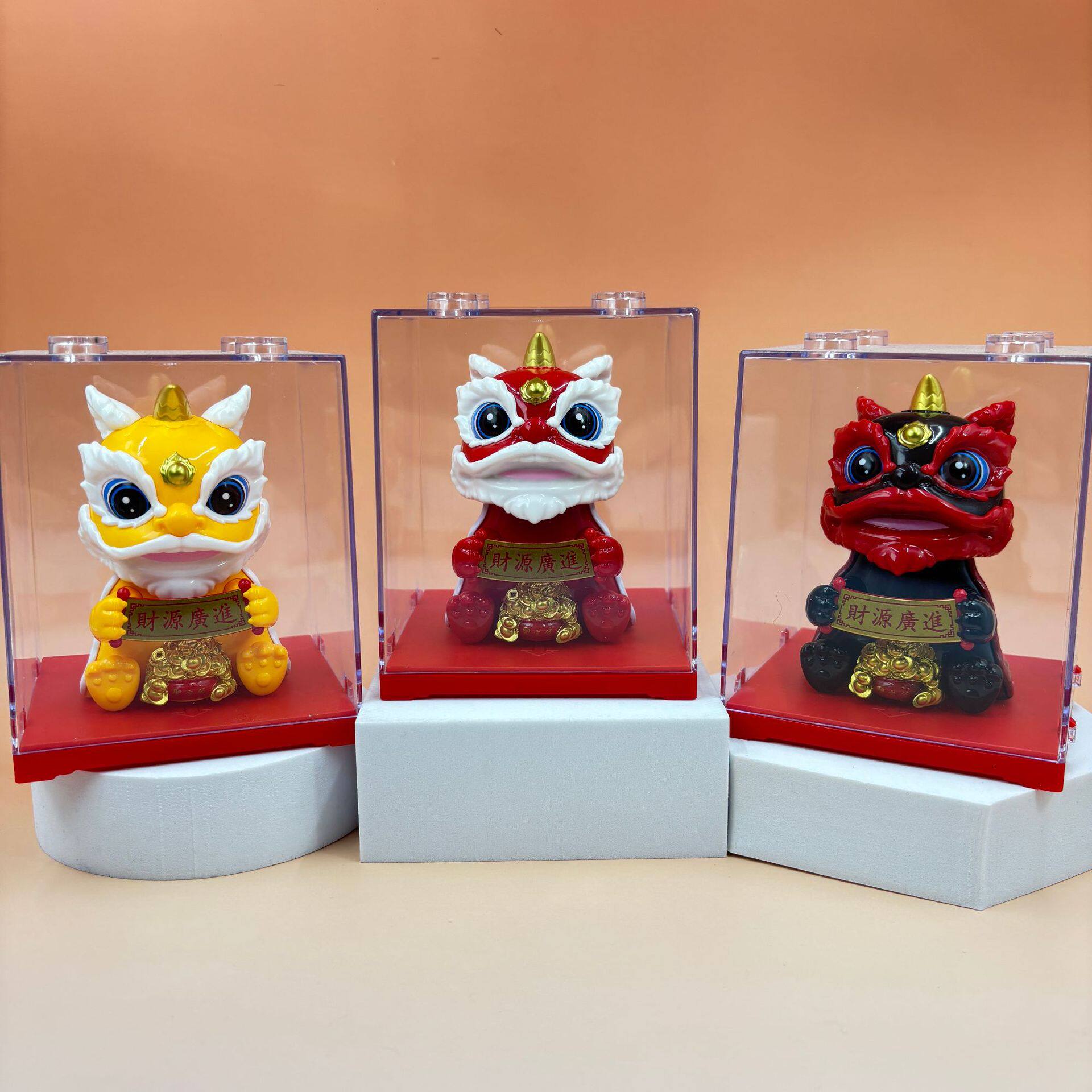 国潮醒狮太阳能摆件自动点头办公室前台桌面装饰创意舞狮小摆件