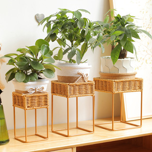 仿藤编花架多肉绿植花盆架客厅阳台飘窗办公室置物架迷你花架
