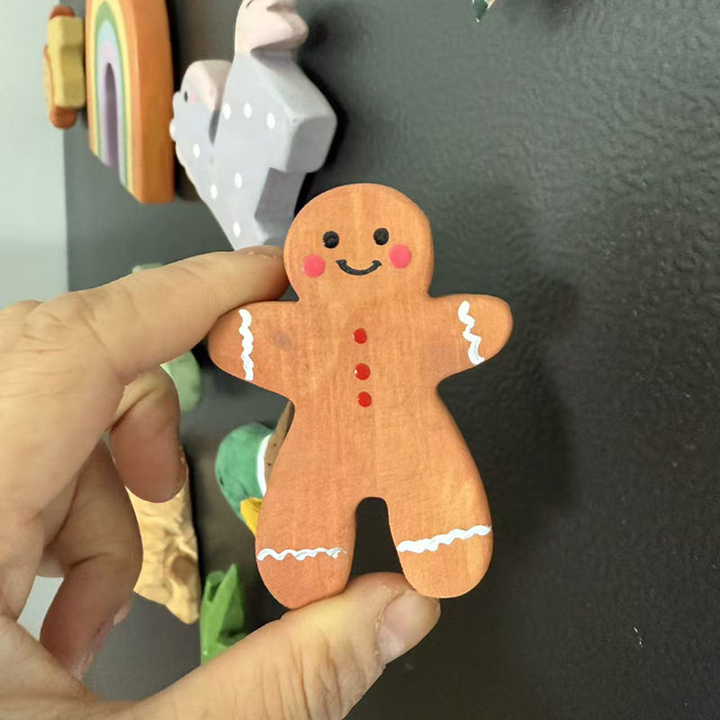 治愈系创意木质卡通姜饼人冰箱贴