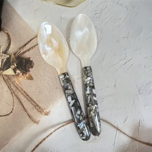 贝壳长柄咖啡勺子拼接碎花甜品蜂蜜柚子勺西餐厅酒店个性 创意用品