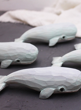 治愈系椴木雕刻鲸鱼系列摆件儿童