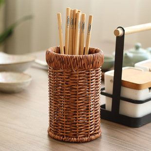 仿藤编筷子笼家用筷子篓笔筒厨房沥水勺子餐具收纳编织筒子收纳筒