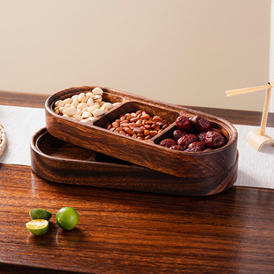 南美胡桃木分格托盘小餐盘干果花生收纳盘相思木餐厅三宫格上菜盘
