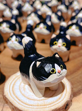 送TA一对小猫小狗！橘猫手工木雕