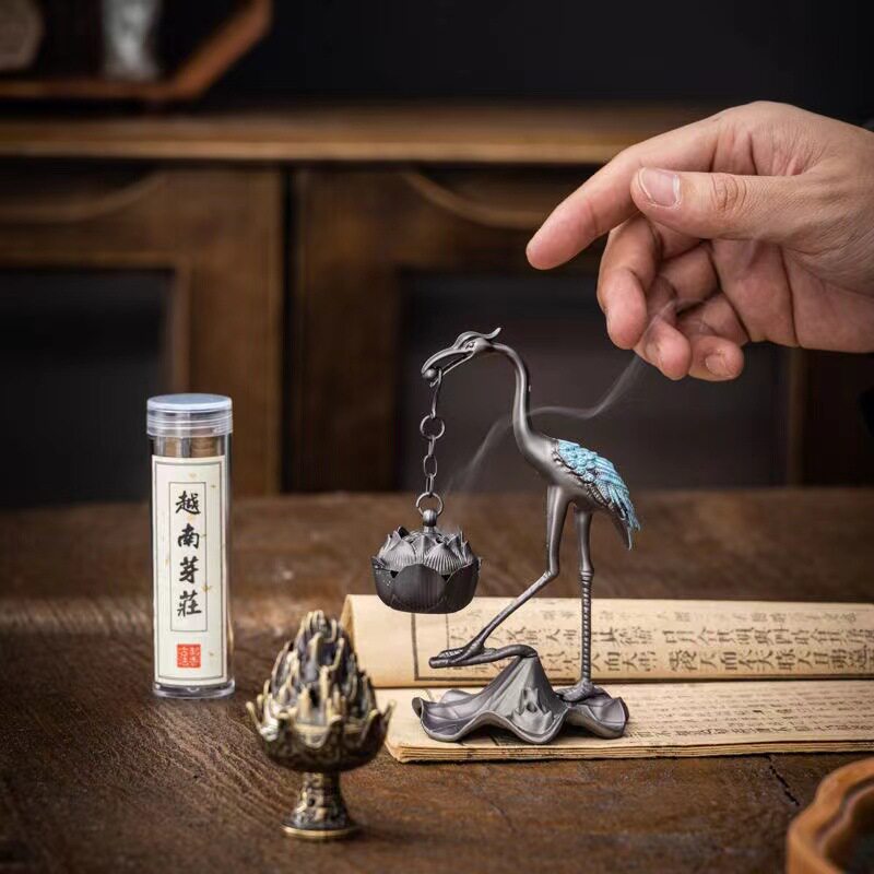 仙鹤香炉莲花吊炉禅意香薰炉摆件