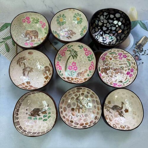 椰壳装饰碗椰壳制品镶嵌贝壳彩色