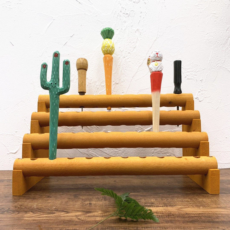 治愈系 原木雕刻创意环保笔架 多层木质书架  创意木制置物架