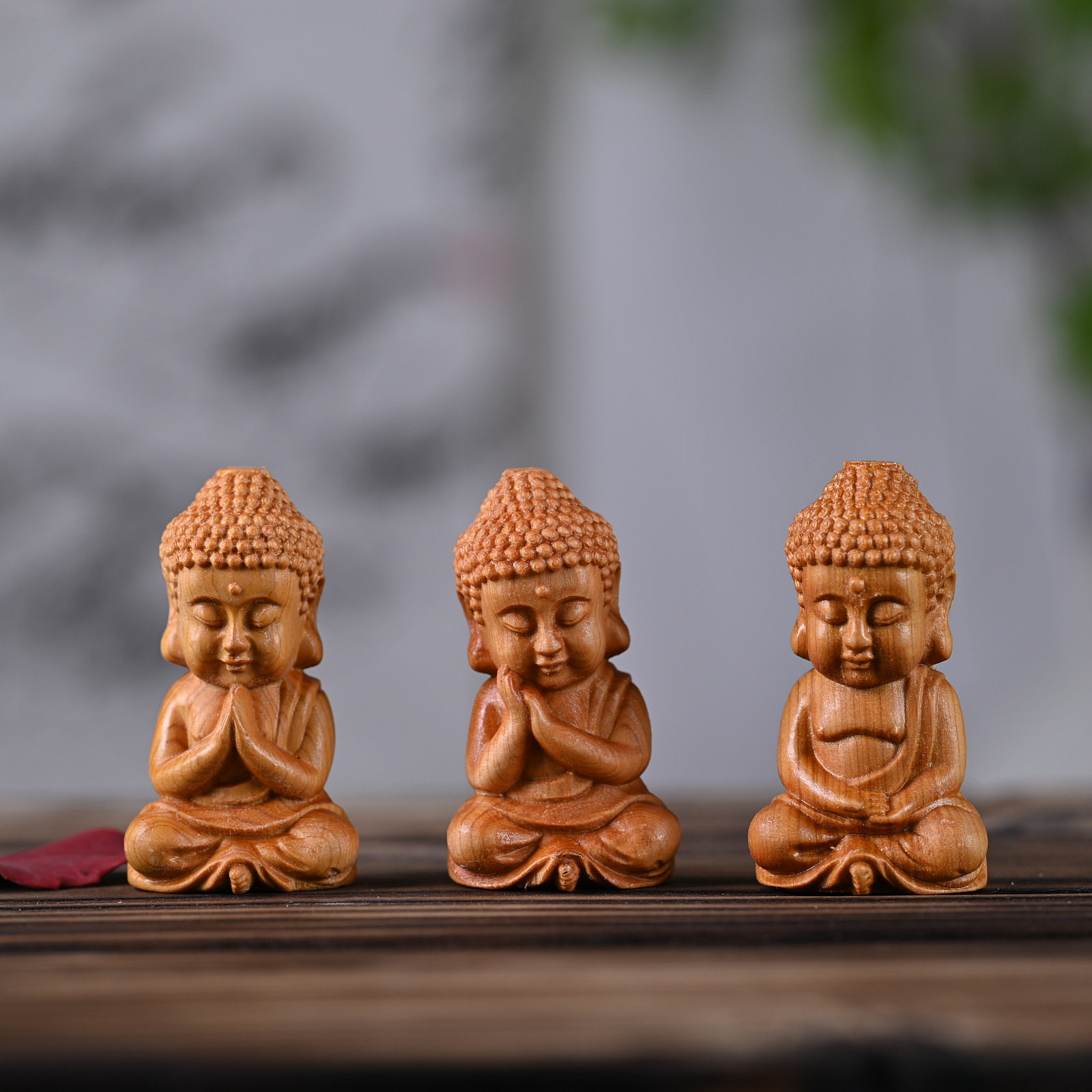 崖柏西方三圣文玩手把件大日如来创意家居摆件景区热卖木制工艺品